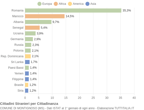 Grafico cittadinanza stranieri - Montignoso 2013