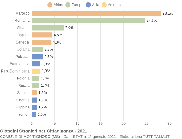 Grafico cittadinanza stranieri - Montignoso 2021