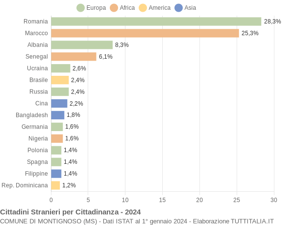 Grafico cittadinanza stranieri - Montignoso 2024