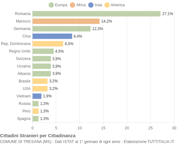 Grafico cittadinanza stranieri - Tresana 2011