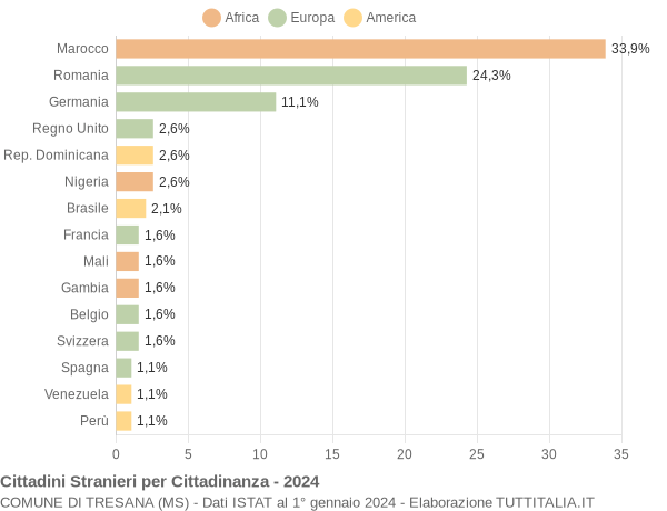 Grafico cittadinanza stranieri - Tresana 2024