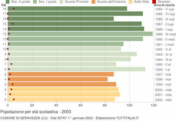 Grafico Popolazione in età scolastica - Seravezza 2003