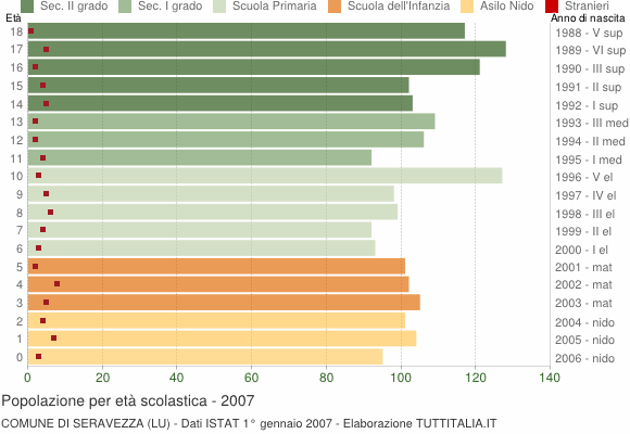 Grafico Popolazione in età scolastica - Seravezza 2007