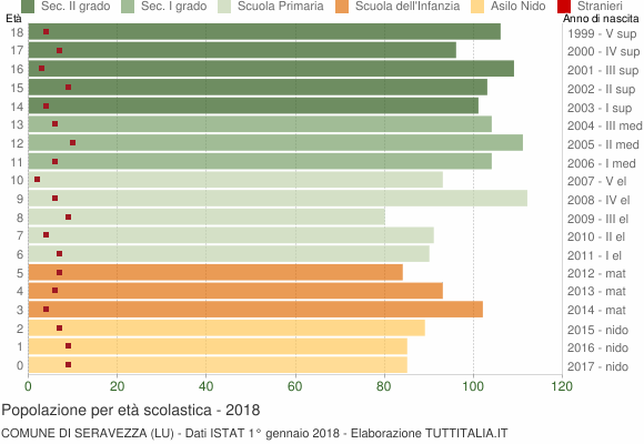 Grafico Popolazione in età scolastica - Seravezza 2018