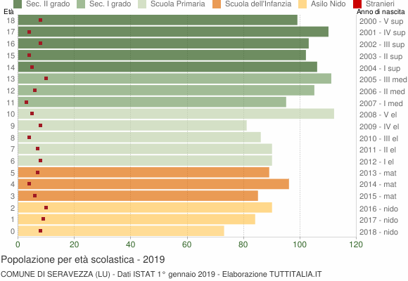 Grafico Popolazione in età scolastica - Seravezza 2019