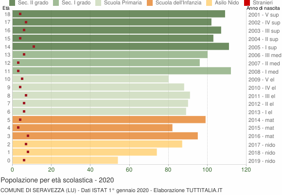 Grafico Popolazione in età scolastica - Seravezza 2020