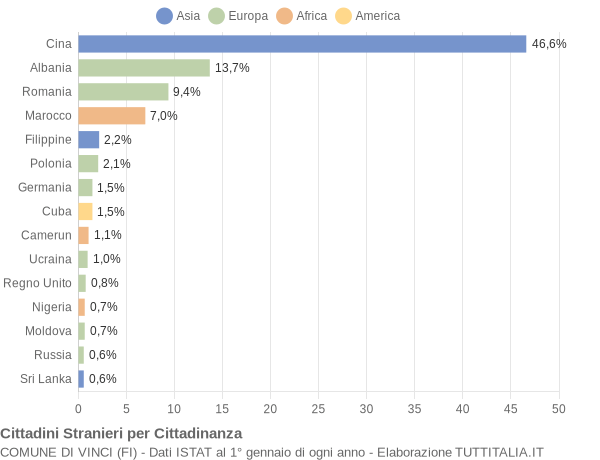 Grafico cittadinanza stranieri - Vinci 2010