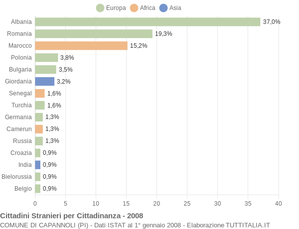 Grafico cittadinanza stranieri - Capannoli 2008