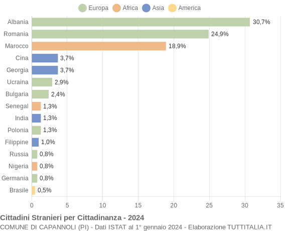 Grafico cittadinanza stranieri - Capannoli 2024