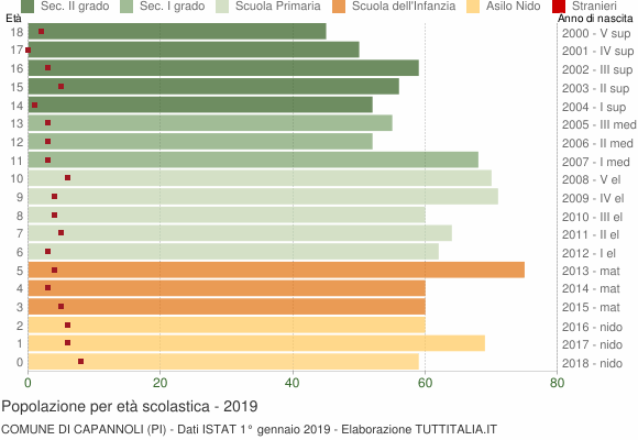Grafico Popolazione in età scolastica - Capannoli 2019