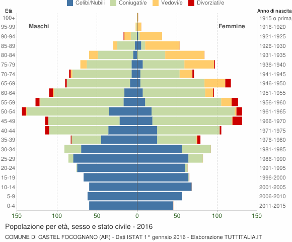 Grafico Popolazione per età, sesso e stato civile Comune di Castel Focognano (AR)