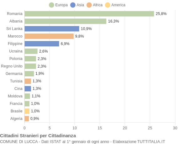 Grafico cittadinanza stranieri - Lucca 2009