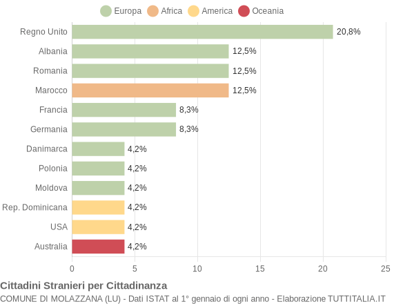 Grafico cittadinanza stranieri - Molazzana 2007