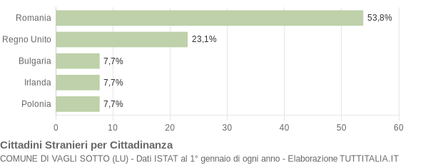 Grafico cittadinanza stranieri - Vagli Sotto 2010