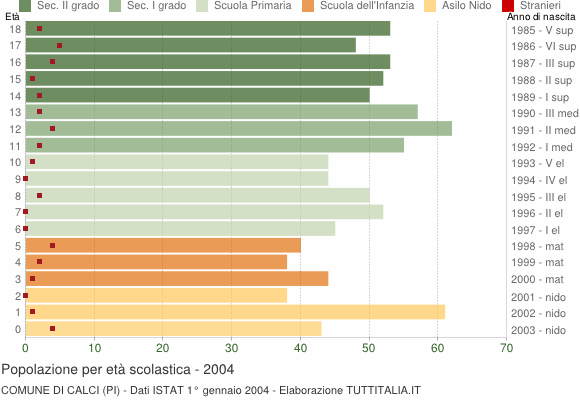 Grafico Popolazione in età scolastica - Calci 2004