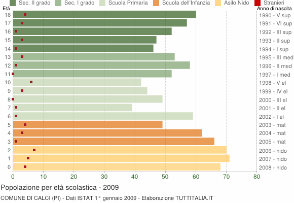 Grafico Popolazione in età scolastica - Calci 2009