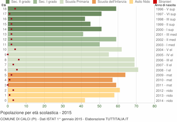 Grafico Popolazione in età scolastica - Calci 2015