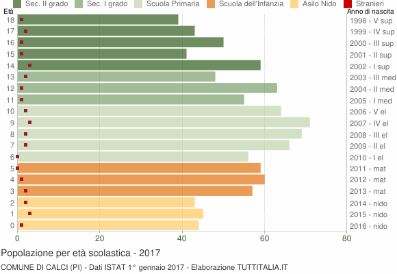 Grafico Popolazione in età scolastica - Calci 2017