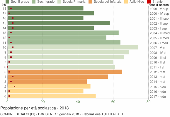 Grafico Popolazione in età scolastica - Calci 2018