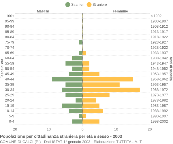 Grafico cittadini stranieri - Calci 2003