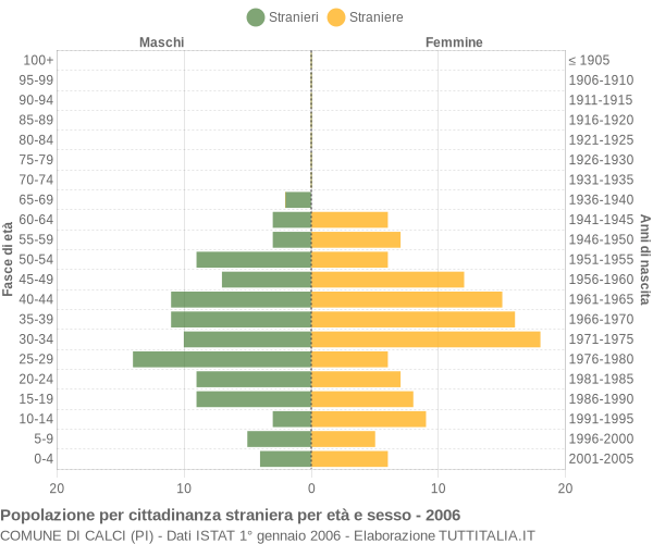 Grafico cittadini stranieri - Calci 2006