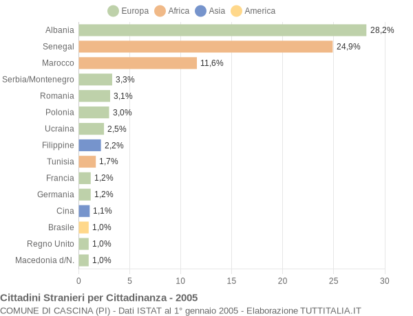 Grafico cittadinanza stranieri - Cascina 2005