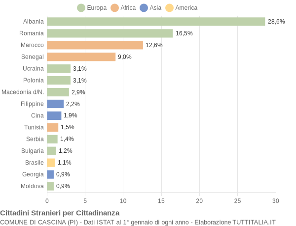 Grafico cittadinanza stranieri - Cascina 2011