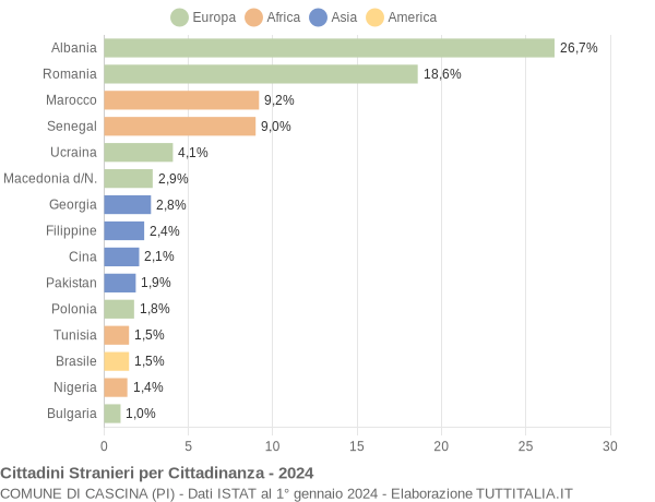 Grafico cittadinanza stranieri - Cascina 2024