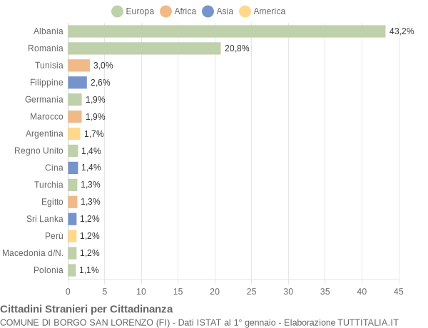 Grafico cittadinanza stranieri - Borgo San Lorenzo 2008