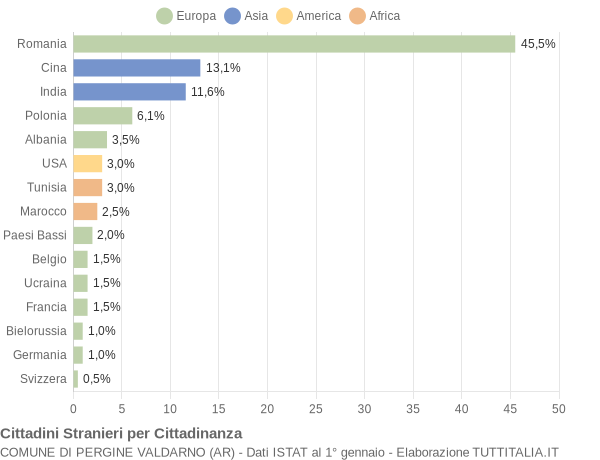 Grafico cittadinanza stranieri - Pergine Valdarno 2016