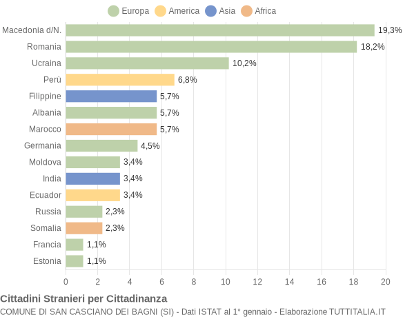 Grafico cittadinanza stranieri - San Casciano dei Bagni 2004