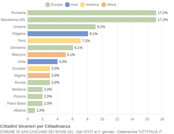 Grafico cittadinanza stranieri - San Casciano dei Bagni 2007