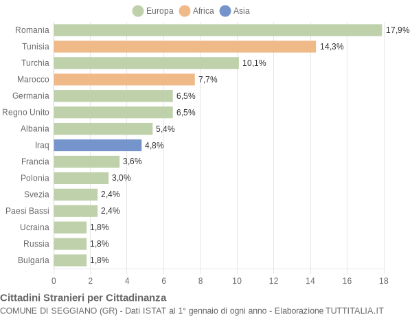 Grafico cittadinanza stranieri - Seggiano 2014