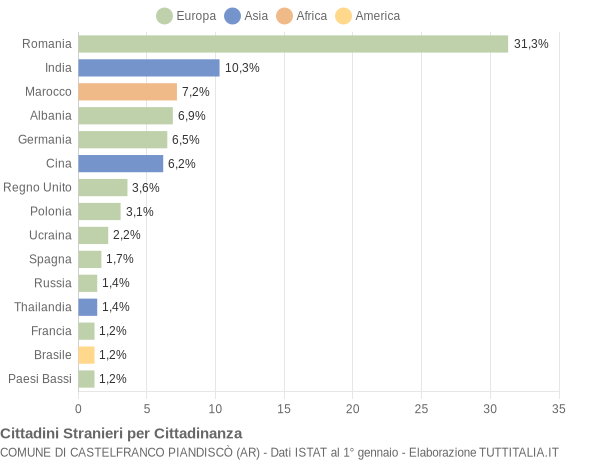 Grafico cittadinanza stranieri - Castelfranco Piandiscò 2013