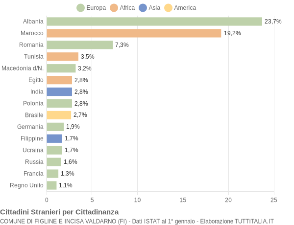 Grafico cittadinanza stranieri - Figline e Incisa Valdarno 2006