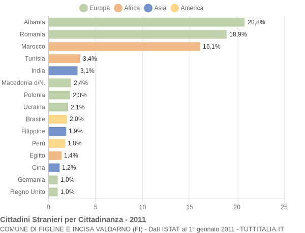 Grafico cittadinanza stranieri - Figline e Incisa Valdarno 2011