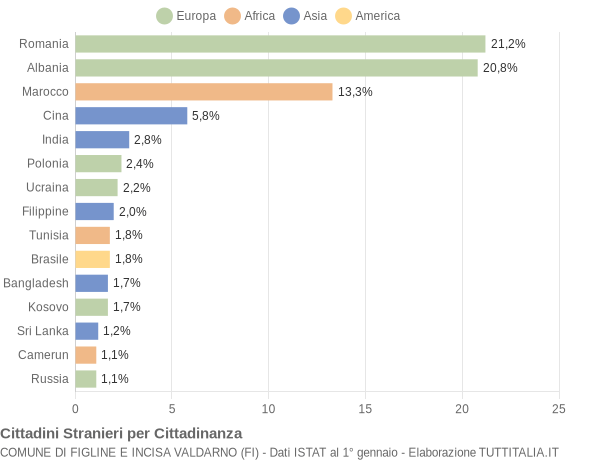 Grafico cittadinanza stranieri - Figline e Incisa Valdarno 2017