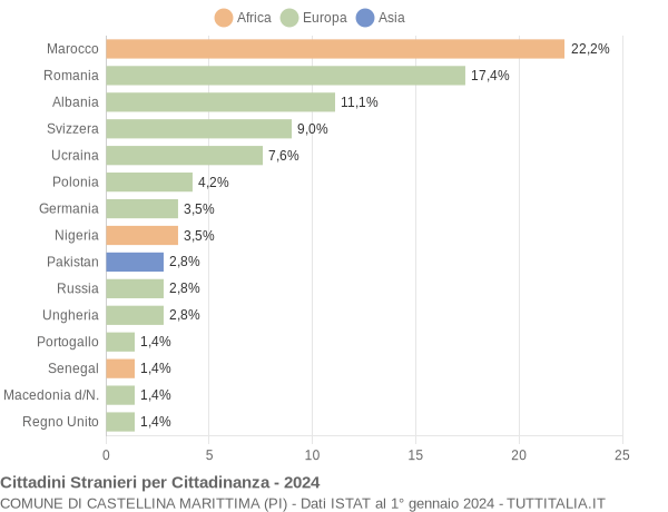 Grafico cittadinanza stranieri - Castellina Marittima 2024