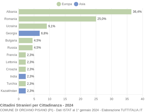 Grafico cittadinanza stranieri - Orciano Pisano 2024