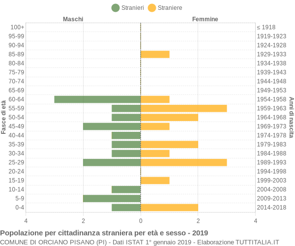 Grafico cittadini stranieri - Orciano Pisano 2019