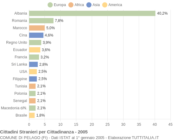 Grafico cittadinanza stranieri - Pelago 2005