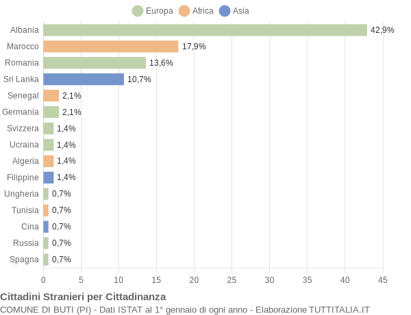 Grafico cittadinanza stranieri - Buti 2004