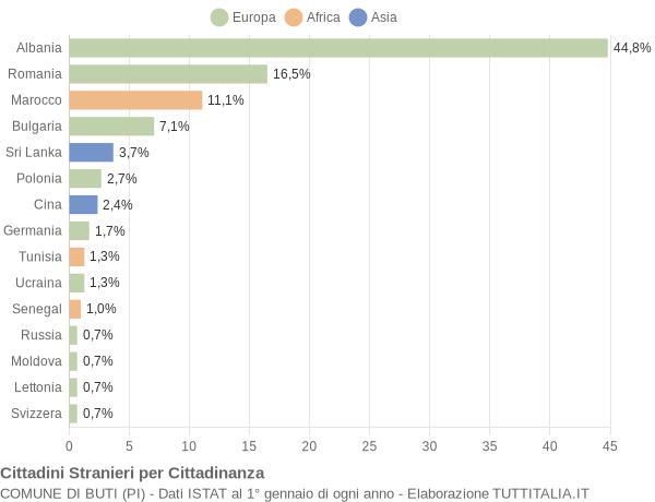 Grafico cittadinanza stranieri - Buti 2009