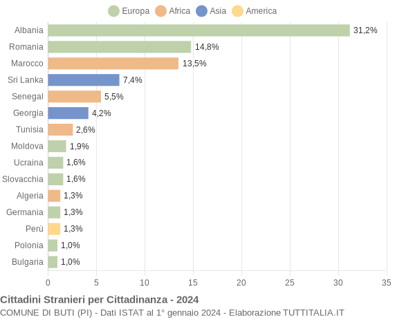 Grafico cittadinanza stranieri - Buti 2024