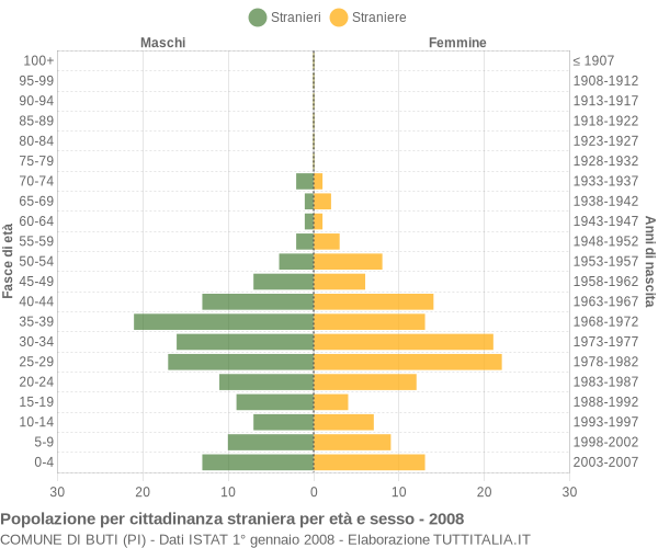 Grafico cittadini stranieri - Buti 2008