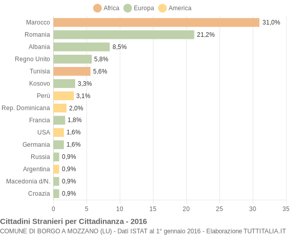 Grafico cittadinanza stranieri - Borgo a Mozzano 2016