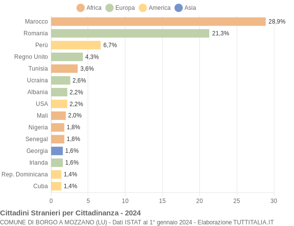 Grafico cittadinanza stranieri - Borgo a Mozzano 2024