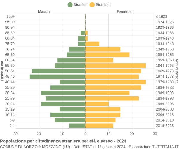 Grafico cittadini stranieri - Borgo a Mozzano 2024