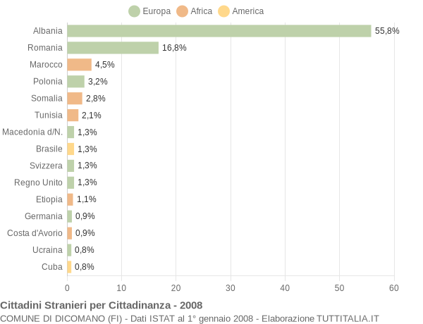 Grafico cittadinanza stranieri - Dicomano 2008