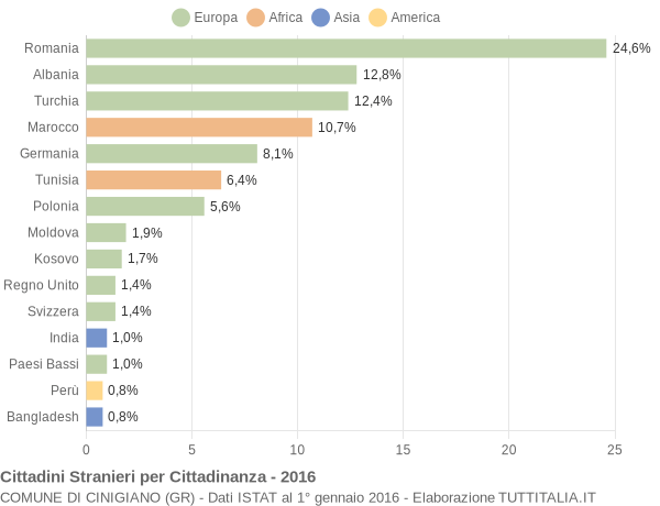 Grafico cittadinanza stranieri - Cinigiano 2016